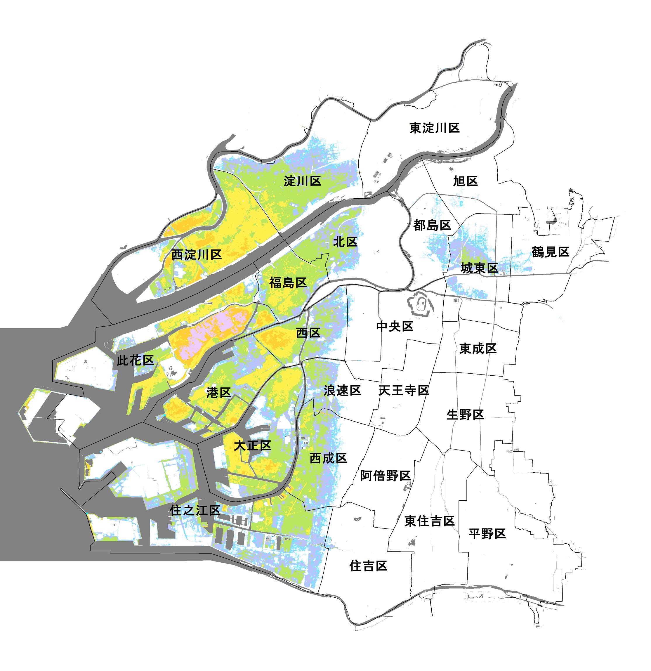 大阪市南海トラフ巨大地震による津波のハザードマップ