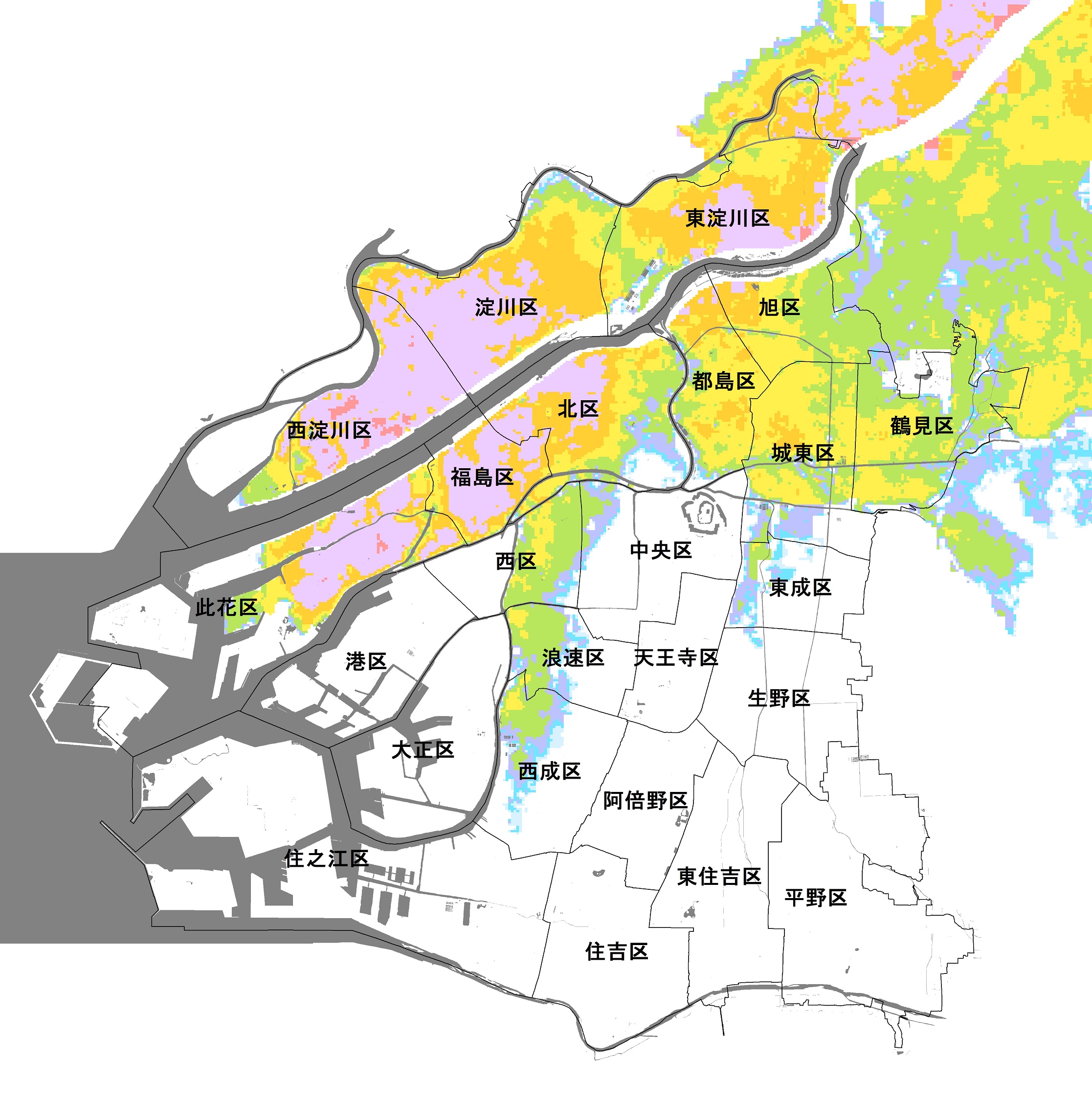 大阪市（淀川の氾濫）のハザードマップ